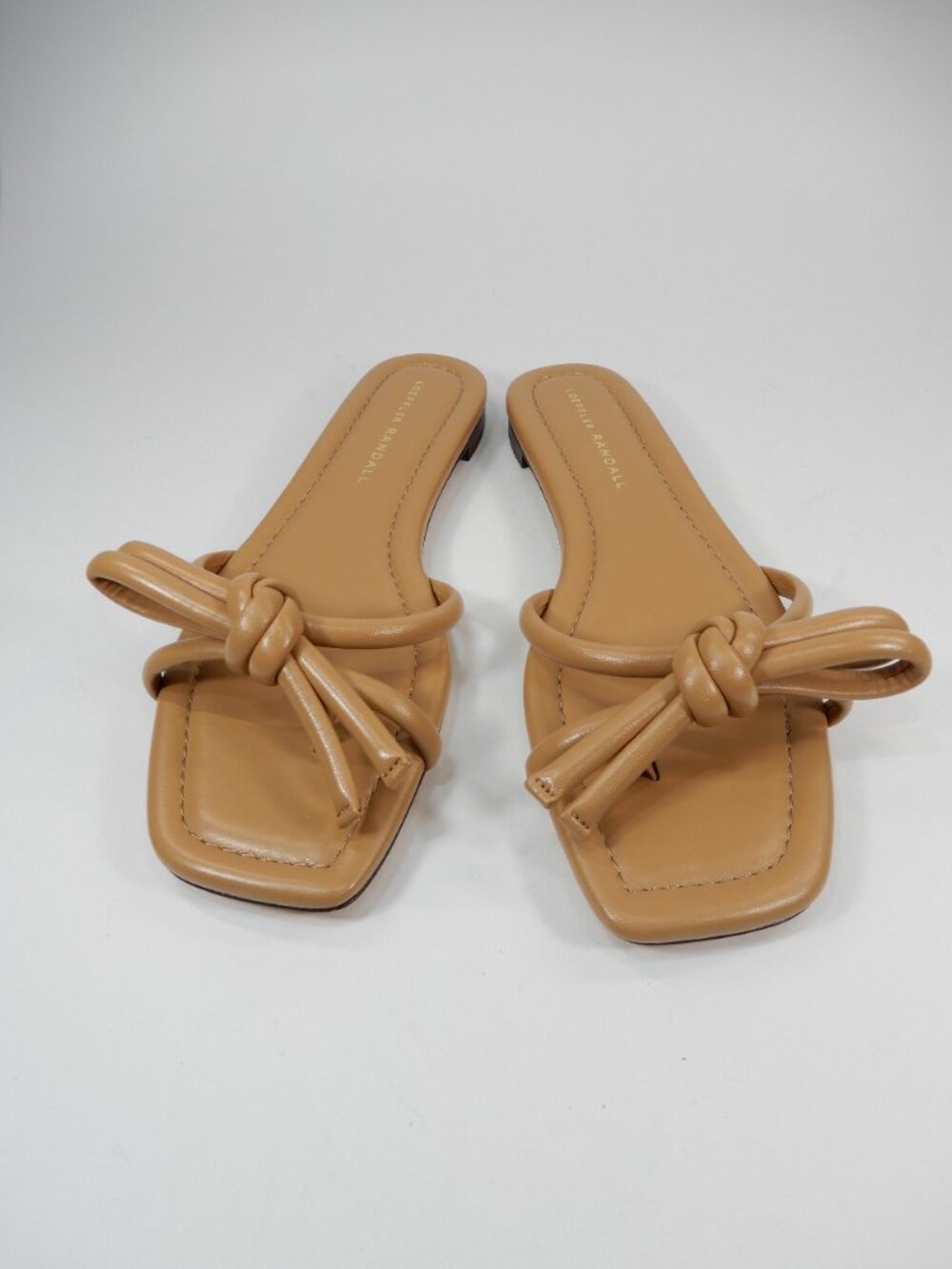 Loeffler Randall Hadley Bow Flat SANDALS Size 8 Tan Leather Square Toe NEW $250 - Picture 6 of 15